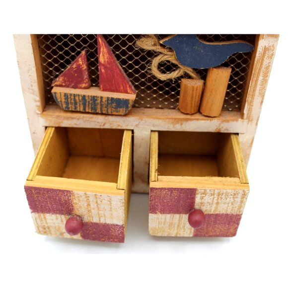Recipe Box Wooden House Shabby Chic Beach Drawers Open Hinged Vintage 9.75 Inch - Picture 9 of 16